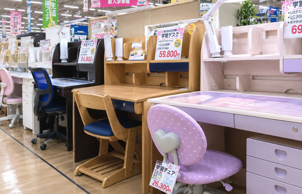 学習デスク売場の風景